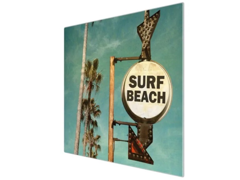 Banjado Herdabdeckplatte Glas 1 Teilig 60x52CM Schneidebrett Herdabdeckung Mit Motiv Surf Beach