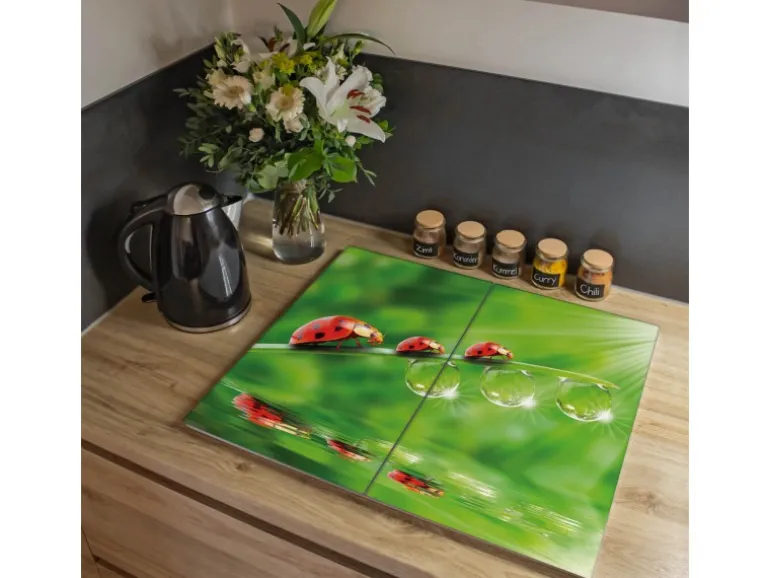 Banjado Herdabdeckplatte Glas 2 Teilig Je 30x52CM Schneidebrett Herdabdeckung Mit Motiv Für Jeden Einen