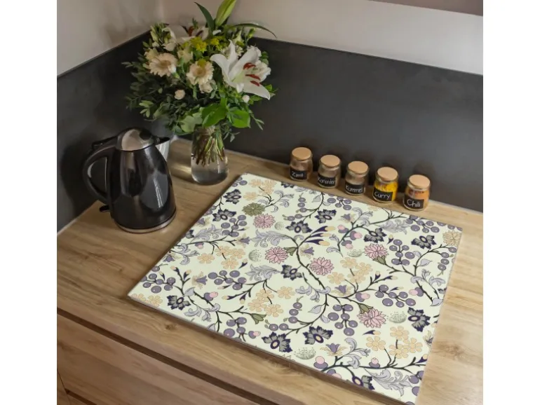 Banjado Herdabdeckplatte Glas 1 Teilig 60x52CM Schneidebrett Herdabdeckung Mit Motiv Florale Tapete