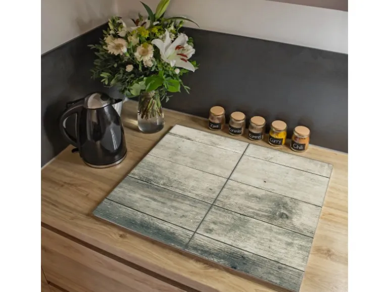 Banjado Herdabdeckplatte Glas 2 Teilig Je 30x52CM Schneidebrett Herdabdeckung Mit Motiv Graue Planken