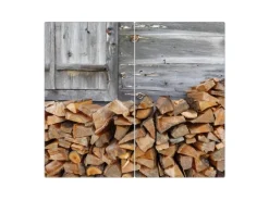 Banjado Herdabdeckplatte Glas 2 Teilig Je 30x52CM Schneidebrett Herdabdeckung Mit Motiv Feuerholz