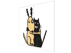 Banjado Herdabdeckplatte Glas 2 Teilig Je 30x52CM Schneidebrett Herdabdeckung Mit Motiv Beste Freunde Immer