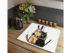 Banjado Herdabdeckplatte Glas 2 Teilig Je 30x52CM Schneidebrett Herdabdeckung Mit Motiv Beste Freunde Immer
