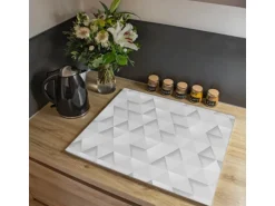 Banjado Herdabdeckplatte Glas 1 Teilig 60x52CM Schneidebrett Herdabdeckung Mit Motiv Weisse Dreiecke