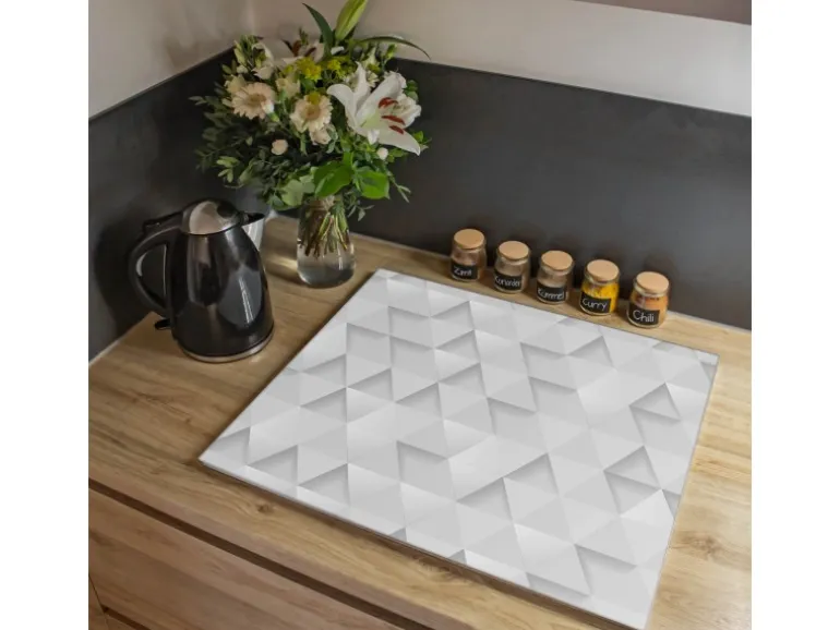 Banjado Herdabdeckplatte Glas 1 Teilig 60x52CM Schneidebrett Herdabdeckung Mit Motiv Weisse Dreiecke