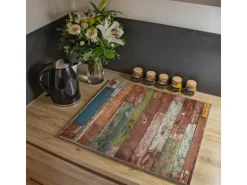 Banjado Herdabdeckplatte Glas 1 Teilig 60x52CM Schneidebrett Herdabdeckung Mit Motiv Buntes Holz