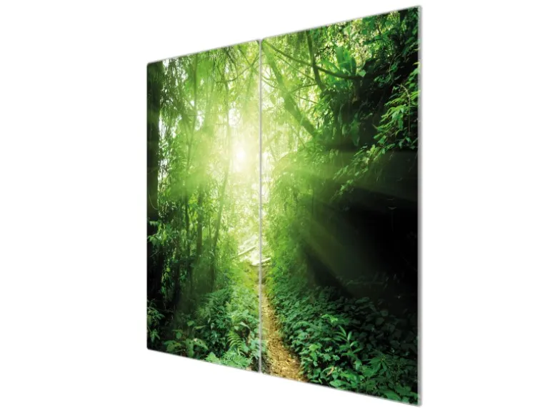 Banjado Herdabdeckplatte Glas 2 Teilig Je 30x52CM Schneidebrett Herdabdeckung Mit Motiv Dschungel Malaysia
