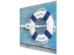 Banjado Herdabdeckplatte Glas 1 Teilig 60x52CM Schneidebrett Herdabdeckung Mit Motiv Blauer Rettungsring