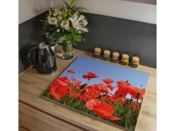 Banjado Herdabdeckplatte Glas 1 Teilig 60x52CM Schneidebrett Herdabdeckung Mit Motiv Mohnblumen