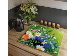 Banjado Herdabdeckplatte Glas 1 Teilig 60x52CM Schneidebrett Herdabdeckung Mit Motiv Blumenstrauß