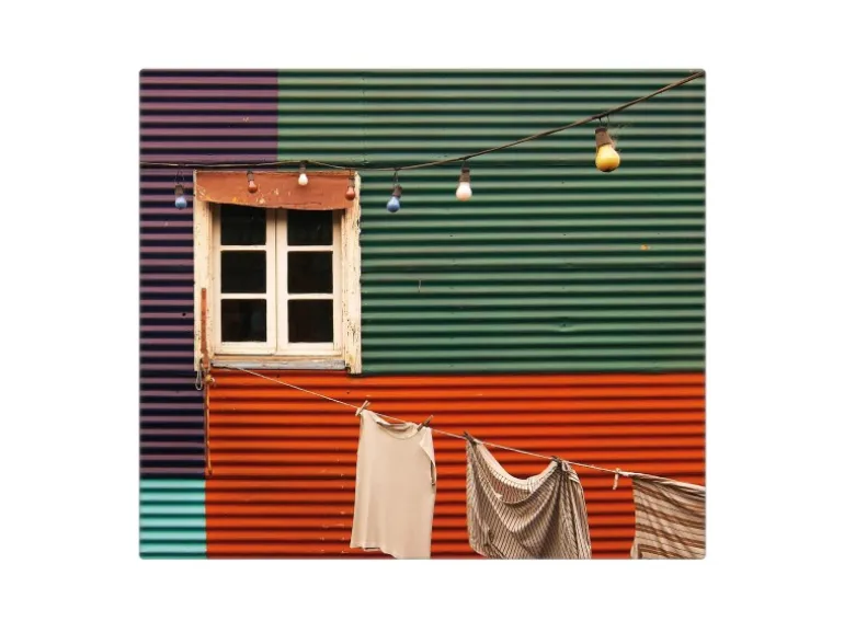 Banjado Herdabdeckplatte Glas 1 Teilig 60x52CM Schneidebrett Herdabdeckung Mit Motiv Buntes Haus