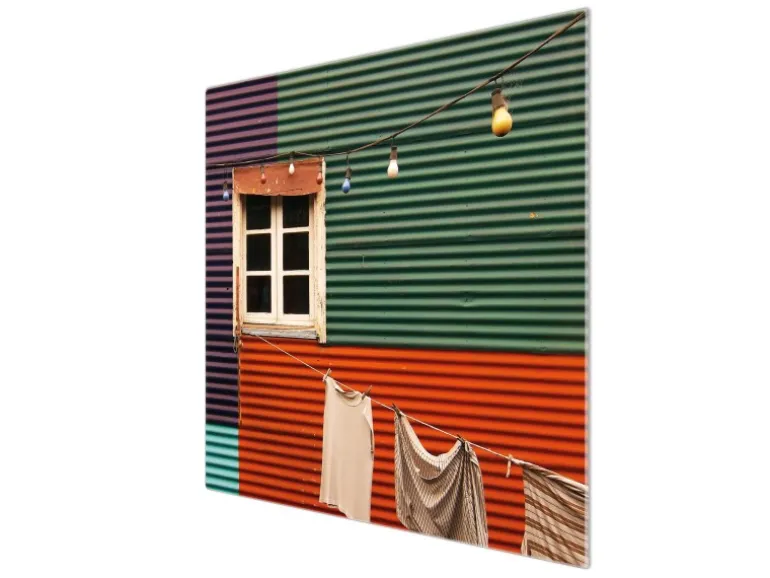 Banjado Herdabdeckplatte Glas 1 Teilig 60x52CM Schneidebrett Herdabdeckung Mit Motiv Buntes Haus