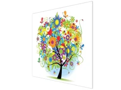 Banjado Herdabdeckplatte Glas 1 Teilig 60x52CM Schneidebrett Herdabdeckung Mit Motiv Märchenzauberbaum