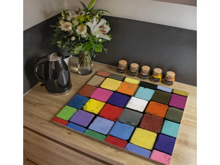 Banjado Herdabdeckplatte Glas 2 Teilig Je 30x52CM Schneidebrett Herdabdeckung Mit Motiv Bunte Kreide