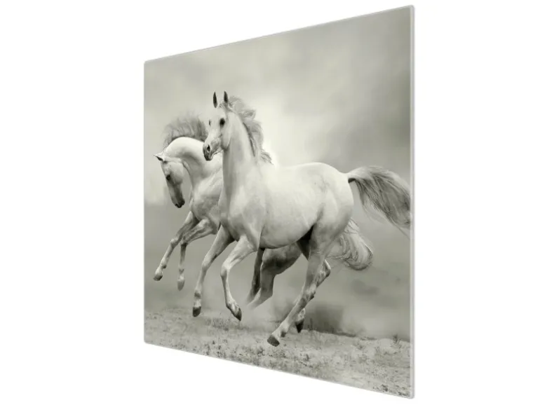 Banjado Herdabdeckplatte Glas 1 Teilig 60x52CM Schneidebrett Herdabdeckung Mit Motiv Wilde Pferde Sw