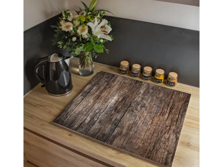 Banjado Herdabdeckplatte Glas 2 Teilig Je 30x52CM Schneidebrett Herdabdeckung Mit Motiv Altes Holz