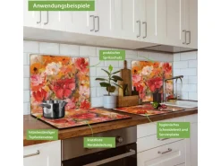 Banjado Herdabdeckplatte Glas 1 Teilig 60x52CM Schneidebrett Herdabdeckung Mit Motiv Fallende Blumen