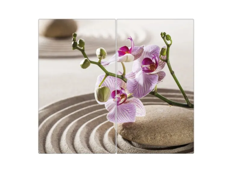 Banjado Herdabdeckplatte Glas 2 Teilig Je 30x52CM Schneidebrett Herdabdeckung Mit Motiv Zen Relax
