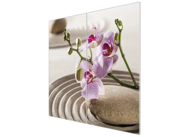 Banjado Herdabdeckplatte Glas 2 Teilig Je 30x52CM Schneidebrett Herdabdeckung Mit Motiv Zen Relax