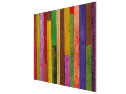 Banjado Herdabdeckplatte Glas 2 Teilig Je 30x52CM Schneidebrett Herdabdeckung Mit Motiv Holz Collage Bunt