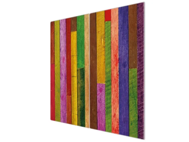 Banjado Herdabdeckplatte Glas 2 Teilig Je 30x52CM Schneidebrett Herdabdeckung Mit Motiv Holz Collage Bunt