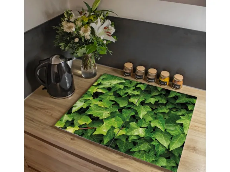 Banjado Herdabdeckplatte Glas 2 Teilig Je 30x52CM Schneidebrett Herdabdeckung Mit Motiv Efeu