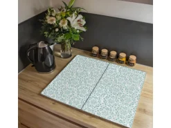 Banjado Herdabdeckplatte Glas 2 Teilig Je 30x52CM Schneidebrett Herdabdeckung Mit Motiv Muster Getupft Blau