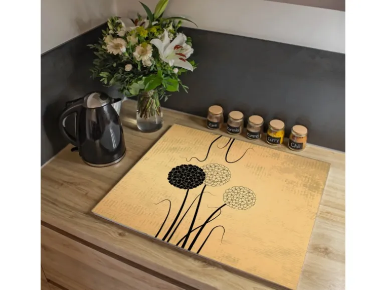 Banjado Herdabdeckplatte Glas 1 Teilig 60x52CM Schneidebrett Herdabdeckung Mit Motiv Zwiebel Vintage