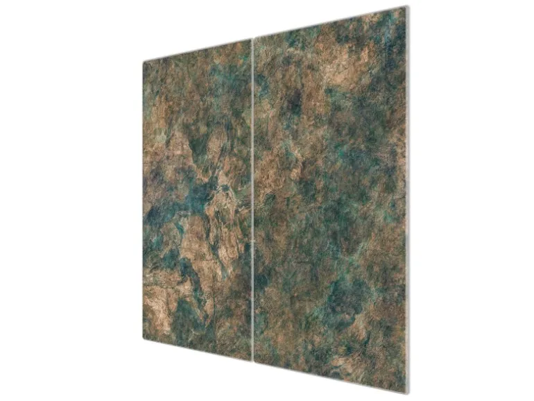 Banjado Herdabdeckplatte Glas 2 Teilig Je 30x52CM Schneidebrett Herdabdeckung Mit Motiv Kupfer Patina