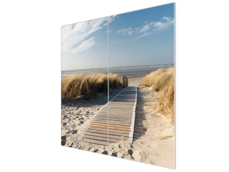 Banjado Herdabdeckplatte Glas 2 Teilig Je 30x52CM Schneidebrett Herdabdeckung Mit Motiv Dünen