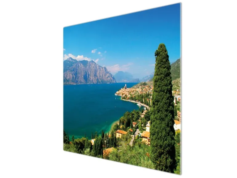 Banjado Herdabdeckplatte Glas 1 Teilig 60x52CM Schneidebrett Herdabdeckung Mit Motiv Gardasee