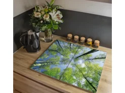 Banjado Herdabdeckplatte Glas 2 Teilig Je 30x52CM Schneidebrett Herdabdeckung Mit Motiv Zwischen Bäumen 3