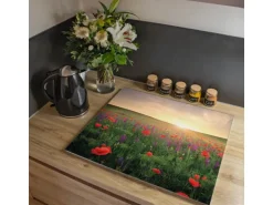 Banjado Herdabdeckplatte Glas 1 Teilig 60x52CM Schneidebrett Herdabdeckung Mit Motiv Sommerfeld