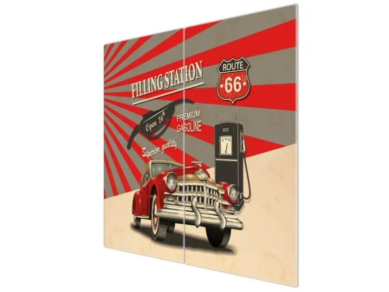 Banjado Herdabdeckplatte Glas 2 Teilig Je 30x52CM Schneidebrett Herdabdeckung Mit Motiv Filling Station