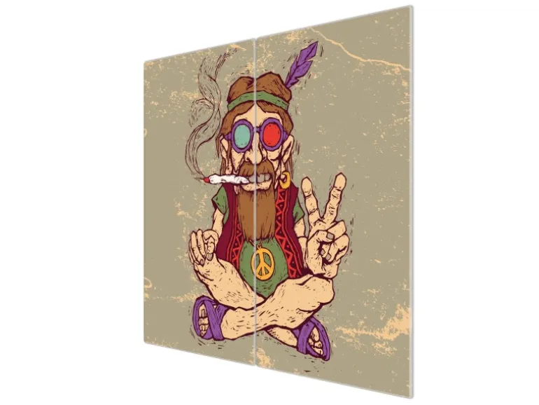 Banjado Herdabdeckplatte Glas 2 Teilig Je 30x52CM Schneidebrett Herdabdeckung Mit Motiv Peace