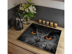 Banjado Herdabdeckplatte Glas 1 Teilig 60x52CM Schneidebrett Herdabdeckung Mit Motiv Uhu