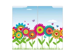 Banjado Herdabdeckplatte Glas 2 Teilig Je 30x52CM Schneidebrett Herdabdeckung Mit Motiv Bunte Blumen