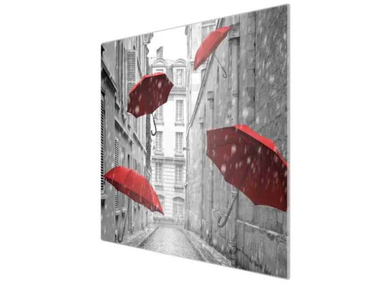 Banjado Herdabdeckplatte Glas 1 Teilig 60x52CM Schneidebrett Herdabdeckung Mit Motiv Rote Schirme