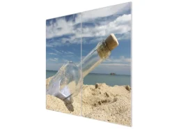 Banjado Herdabdeckplatte Glas 2 Teilig Je 30x52CM Schneidebrett Herdabdeckung Mit Motiv Flaschenpost