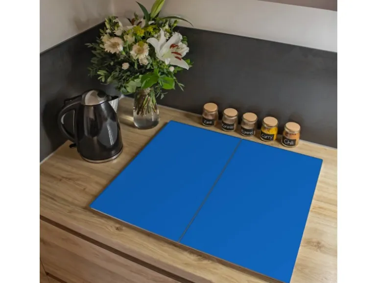 Banjado Herdabdeckplatte Glas 2 Teilig Je 30x52CM Schneidebrett Herdabdeckung Mit Motiv Signalblau