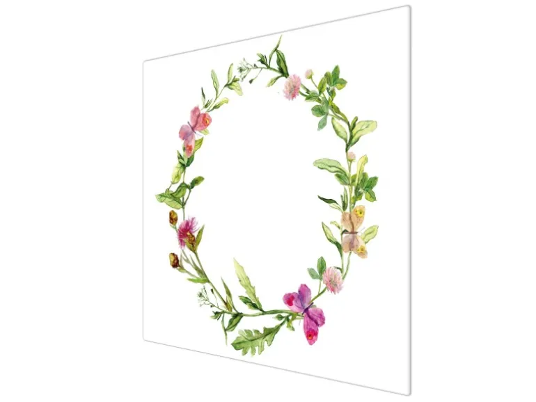 Banjado Herdabdeckplatte Glas 1 Teilig 60x52CM Schneidebrett Herdabdeckung Mit Motiv Aquarell Blumenring