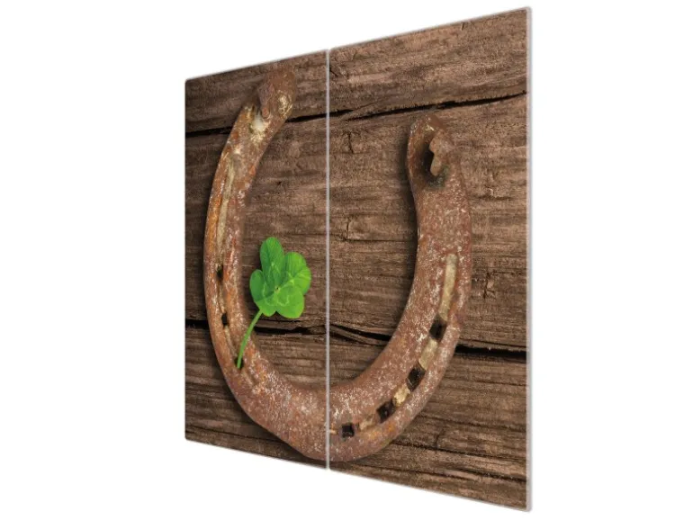 Banjado Herdabdeckplatte Glas 2 Teilig Je 30x52CM Schneidebrett Herdabdeckung Mit Motiv Doppeltes Glück