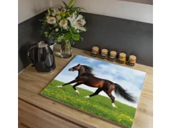 Banjado Herdabdeckplatte Glas 1 Teilig 60x52CM Schneidebrett Herdabdeckung Mit Motiv Pferd