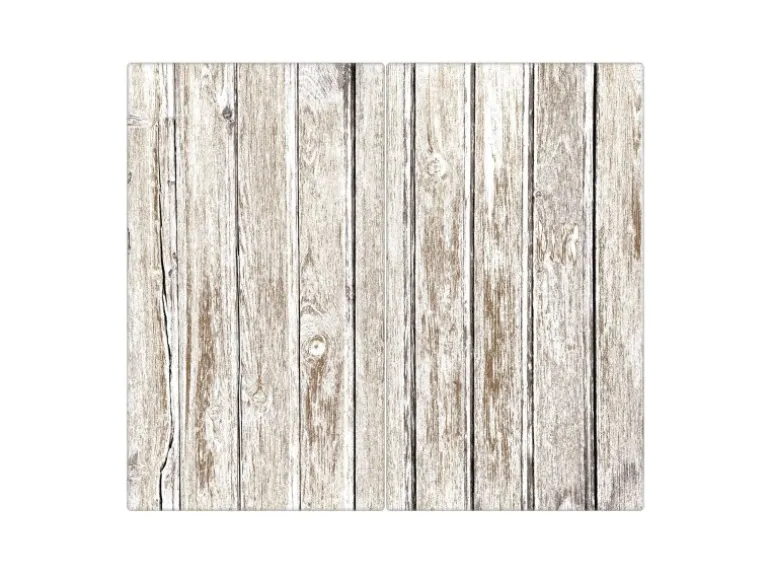 Banjado Herdabdeckplatte Glas 2 Teilig Je 30x52CM Schneidebrett Herdabdeckung Mit Motiv Weißes Holz