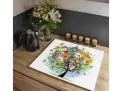 Banjado Herdabdeckplatte Glas 2 Teilig Je 30x52CM Schneidebrett Herdabdeckung Mit Motiv Märchenzauberbaum