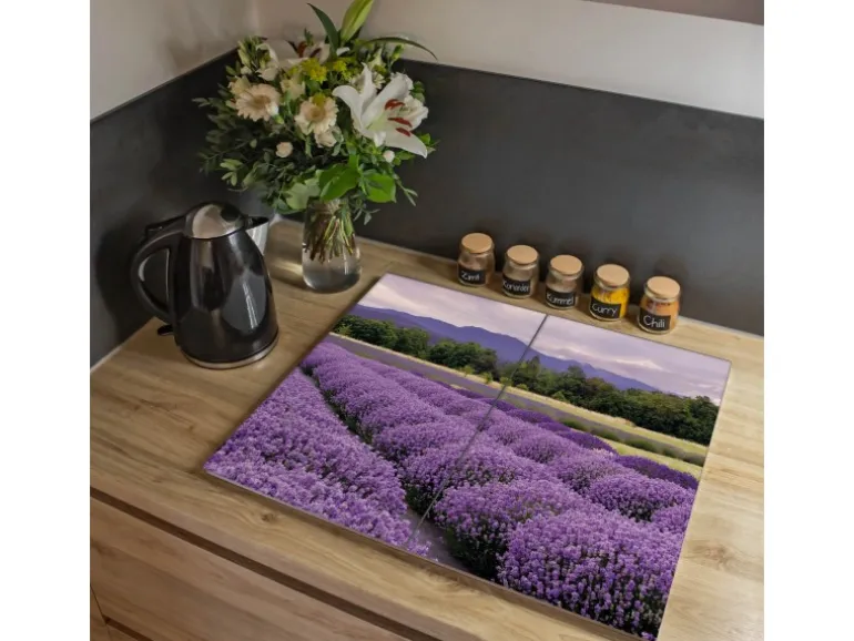 Banjado Herdabdeckplatte Glas 2 Teilig Je 30x52CM Schneidebrett Herdabdeckung Mit Motiv Lavendel 1