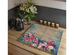 Banjado Herdabdeckplatte Glas 2 Teilig Je 30x52CM Schneidebrett Herdabdeckung Mit Motiv Blumenpfücken