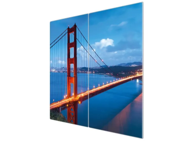 Banjado Herdabdeckplatte Glas 2 Teilig Je 30x52CM Schneidebrett Herdabdeckung Mit Motiv Golden Gate Bridge