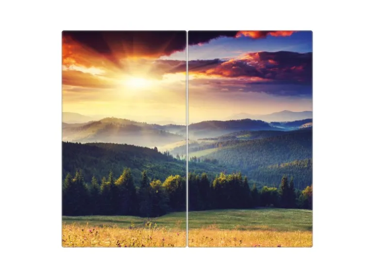 Banjado Herdabdeckplatte Glas 2 Teilig Je 30x52CM Schneidebrett Herdabdeckung Mit Motiv Karpaten Sonnenuntergang