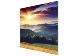 Banjado Herdabdeckplatte Glas 2 Teilig Je 30x52CM Schneidebrett Herdabdeckung Mit Motiv Karpaten Sonnenuntergang
